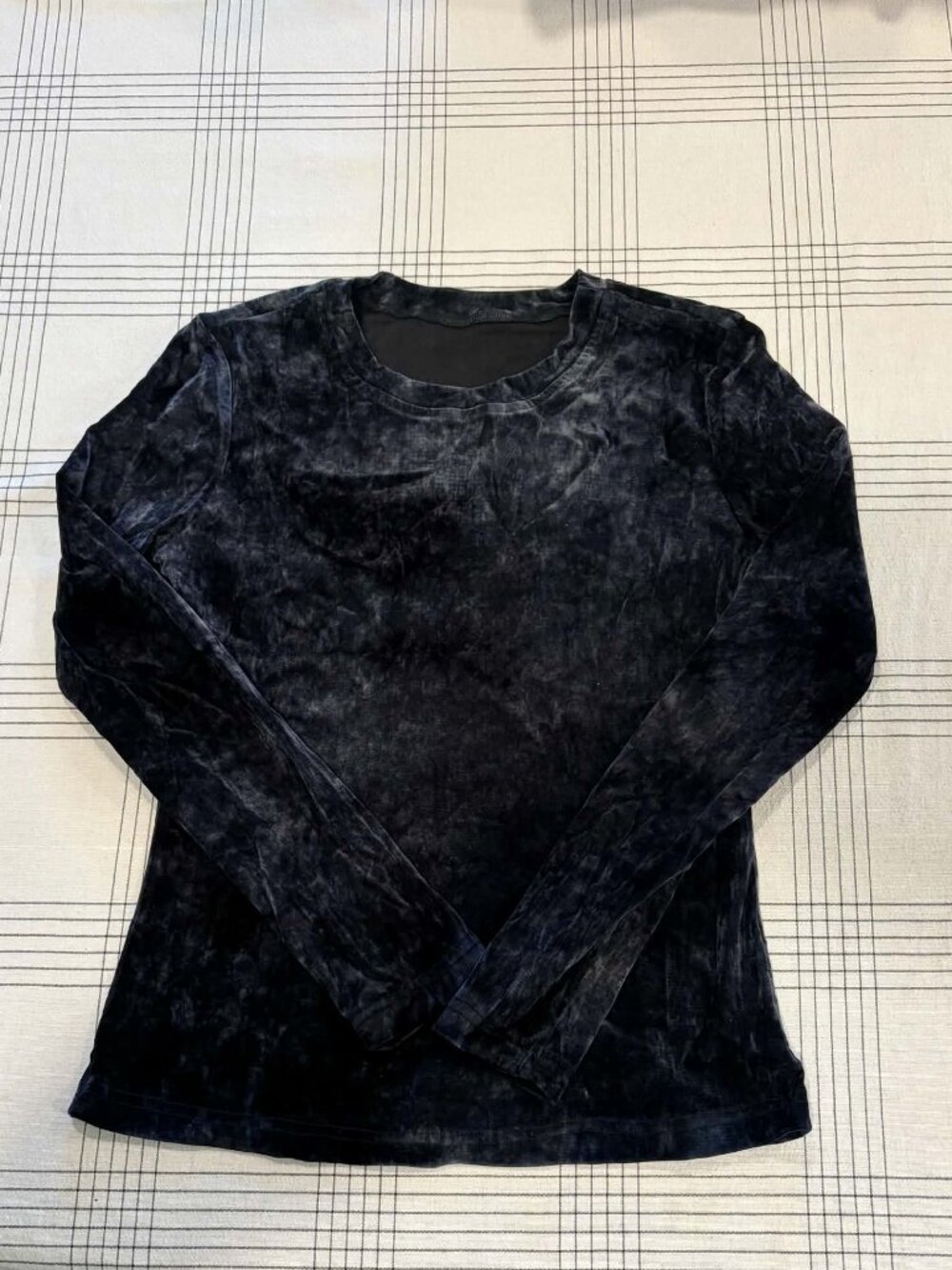 Crushed Flocked Velvet Long Sleeve Top Gray Black Size S - Whimsigoth Grunge